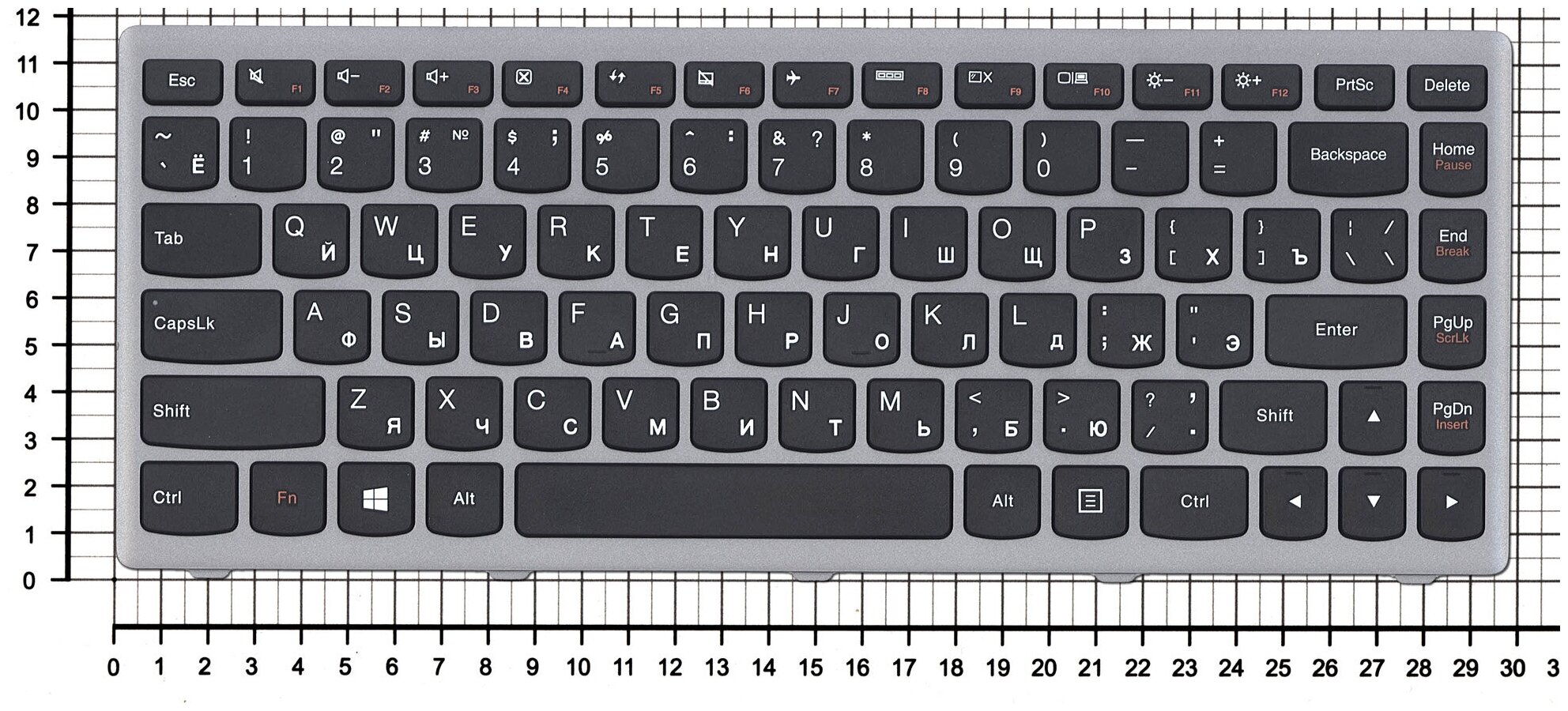 Клавиатура для ноутбука Lenovo 25213928 черная с серой рамкой