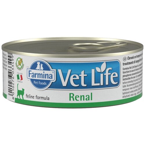 Корм Farmina Vet Life Renal (паштет) для кошек, поддержание функций почек, 85 г x 12 шт