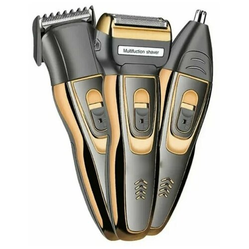 Триммер 3 в 1 для бороды GM-595 усов ушей и носа черный золотой подарок 91800₽