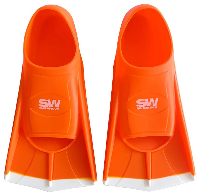 Силиконовые короткие ласты для плавания / бассейна SwimRoom "Short Fins", Размер 33-35, Цвет оранжевый с белым