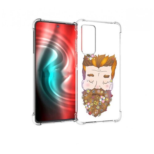 Чехол задняя-панель-накладка-бампер MyPads мужчина с цветами в бороде для Motorola Edge 20 противоударный