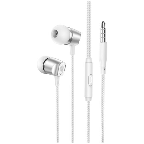 Наушники внутриканальные Borofone BM66 силикон микрофон кабель Jack 35mm 12м цвет белый серая вставка 62200₽