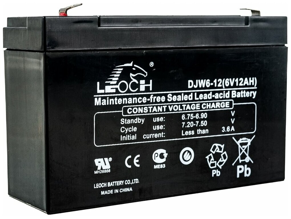 Аккумулятор для детского электромобиля LEOCH DJW6-12 (6V 12AH / 6 В 12Ач)