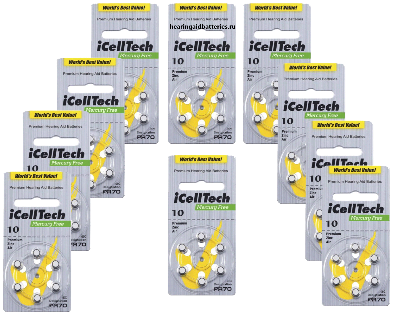 Батарейки для слуховых аппаратов №10 iCellTech (60 штук)