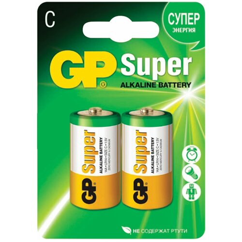 Батарейки GP Super, С (LR14, 14А), алкалиновые, комплект 2 шт, в блистере, 14A-2CR2, 1 шт.