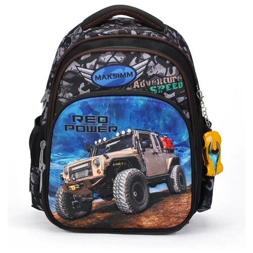 Школьный рюкзак для мальчика с ортопедической спинкой и мешком для обуви в комплекте Maksimm - с объемным 3D принтом мотоциклиста