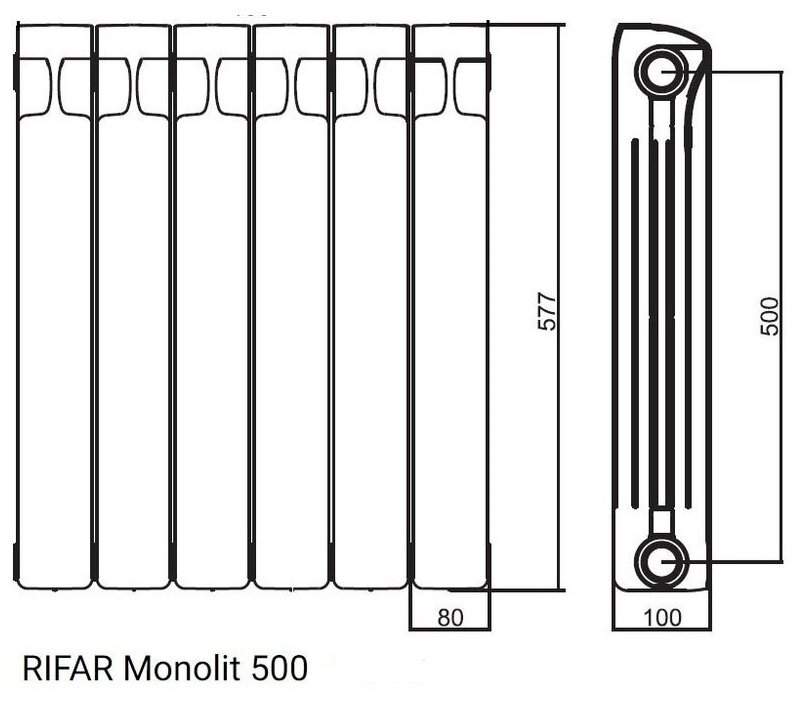 Радиатор биметаллический Rifar Monolit 500 10 секций, антрацит - фото №14