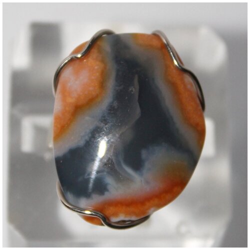фото Кольцо true stones, мельхиор, агат, подарочная упаковка, размер 18, серый, оранжевый
