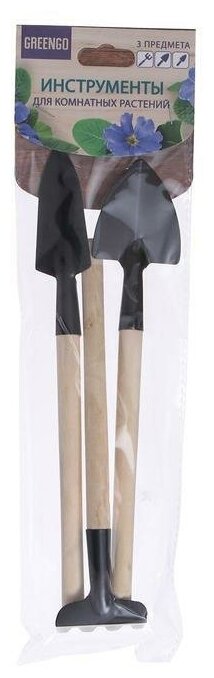 Набор инструментов, 3 предмета: грабли, 2 лопатки, длина 24 см, деревянные ручки - фотография № 7