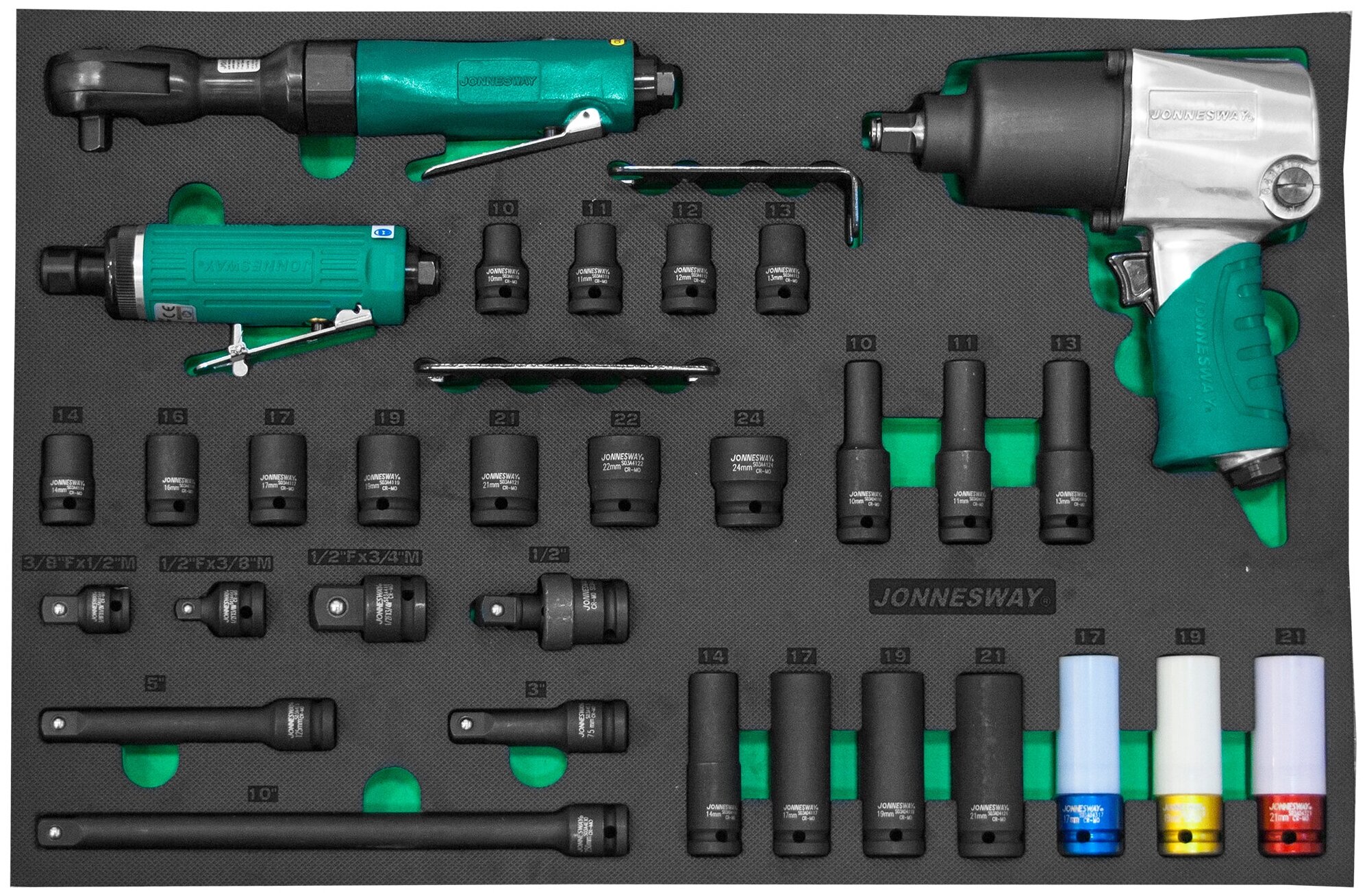 JA-C231SV Набор пневматического инструмента 1/2"DR и аксессуаров к ударному инструменту в EVA ложементе 560х400 мм 31 предмет JONNESWAY