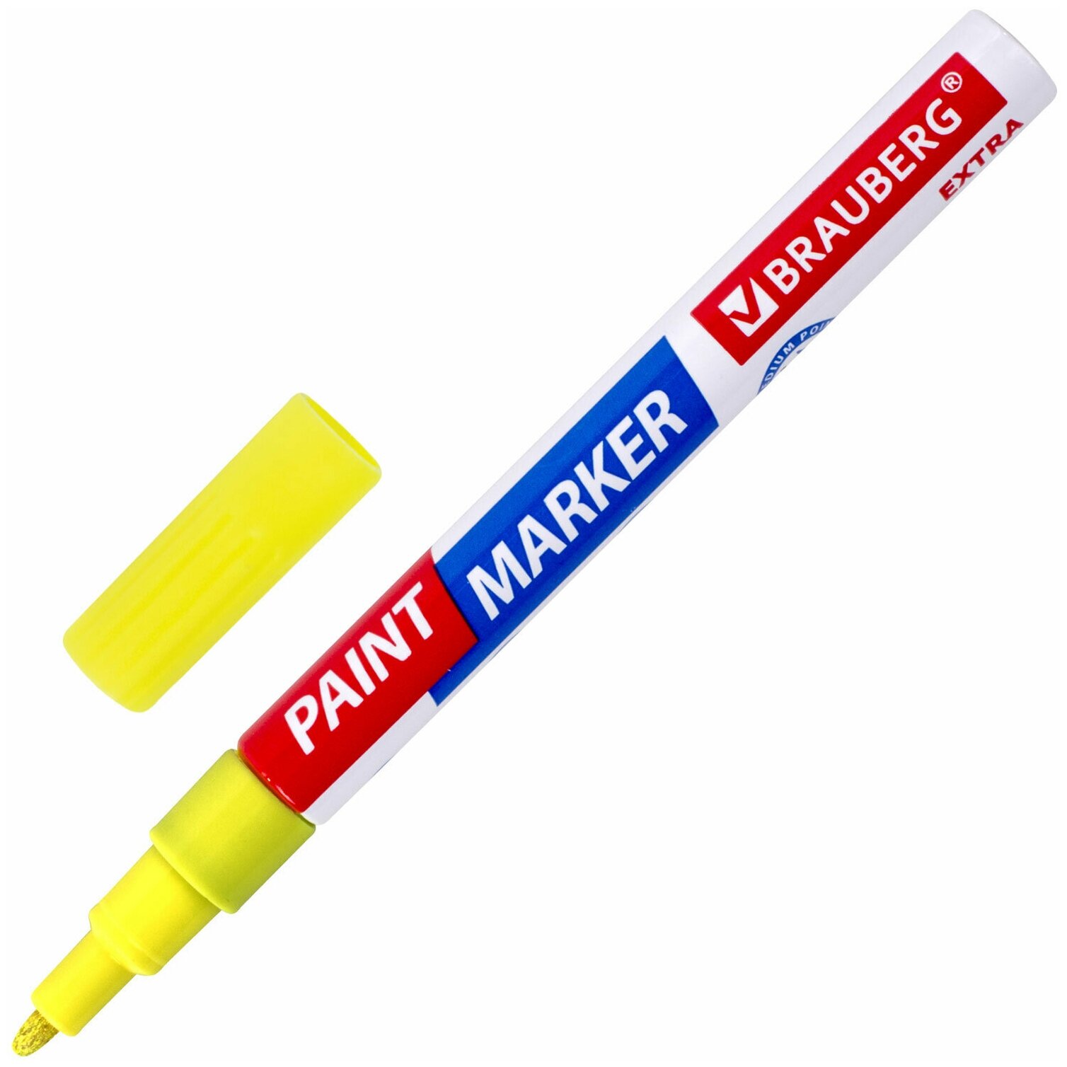 Маркер-краска лаковый EXTRA (paint marker) 2 мм, желтый, усиленная нитро-основа, BRAUBERG, 151973 - фотография № 1