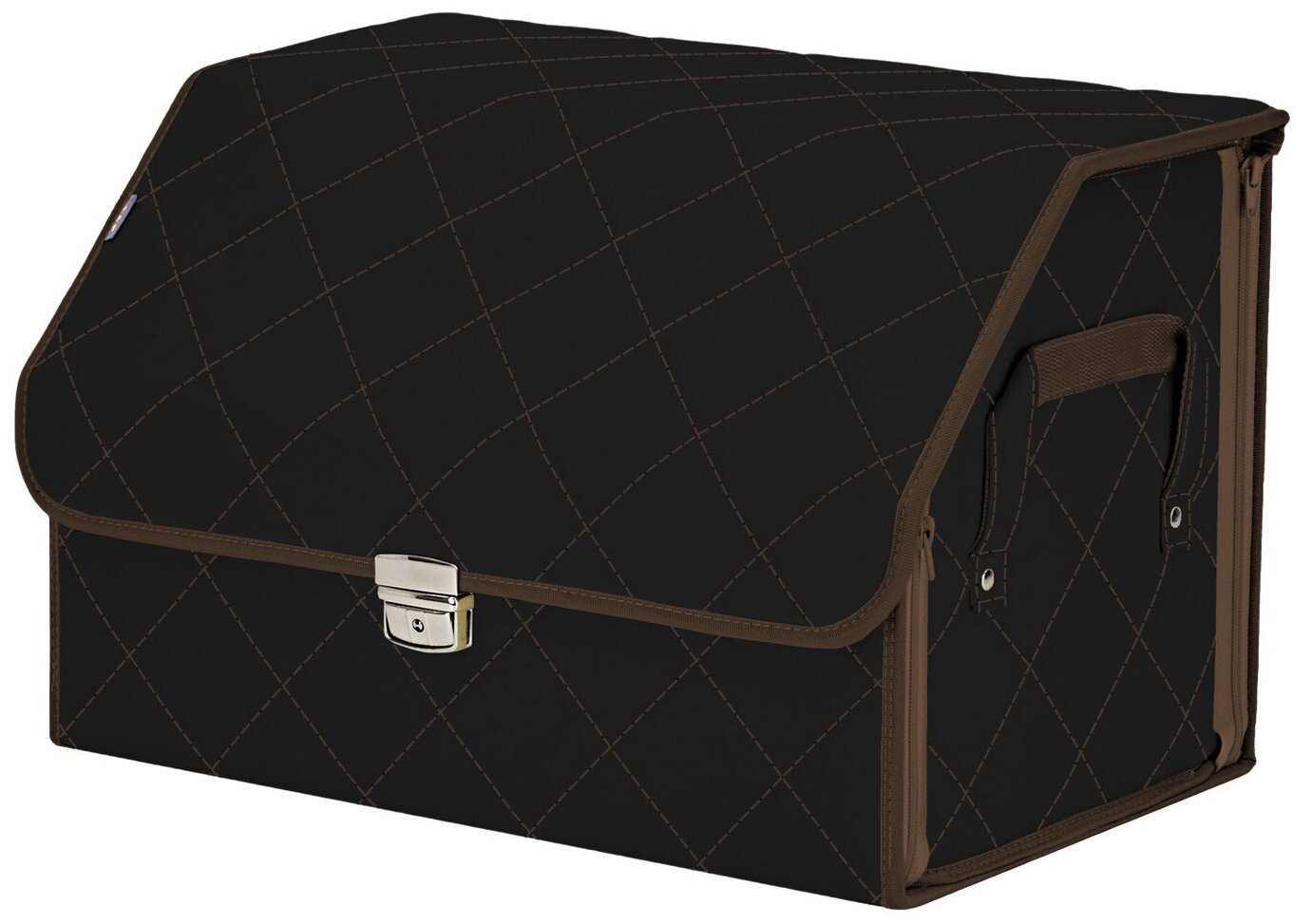 Органайзер-саквояж в багажник "Союз Премиум" (размер L). Цвет: черный с коричневой прострочкой Ромб.