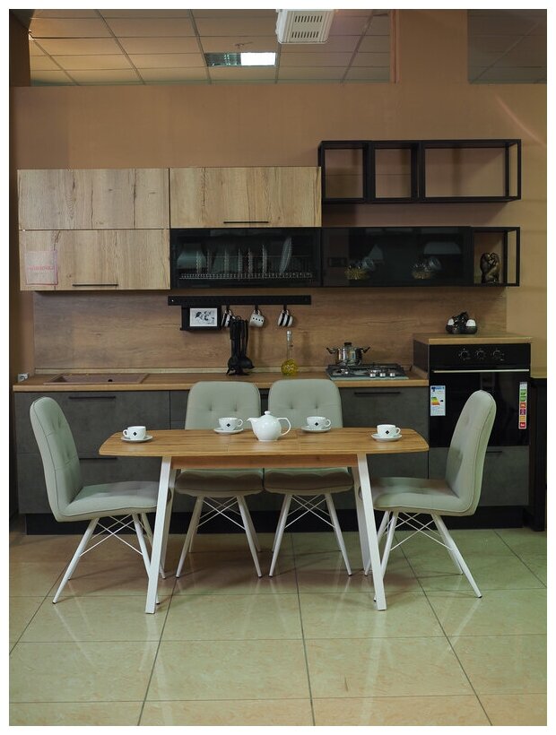 Стол кухонный Лион, дуб вотан на белых опорах, 120/152x70x75 см. - фотография № 5