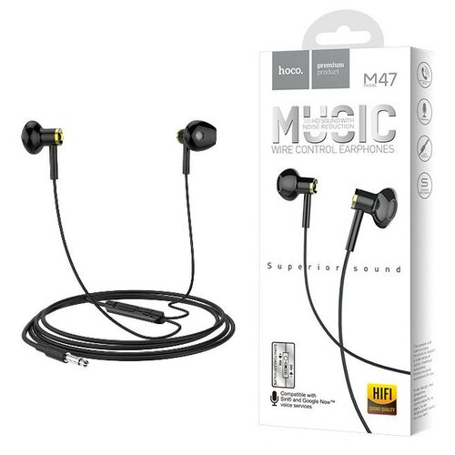 Наушники внутриканальные HOCO M47 Canorous микрофон кнопка ответа кабель 12м цвет чёрный 70500₽