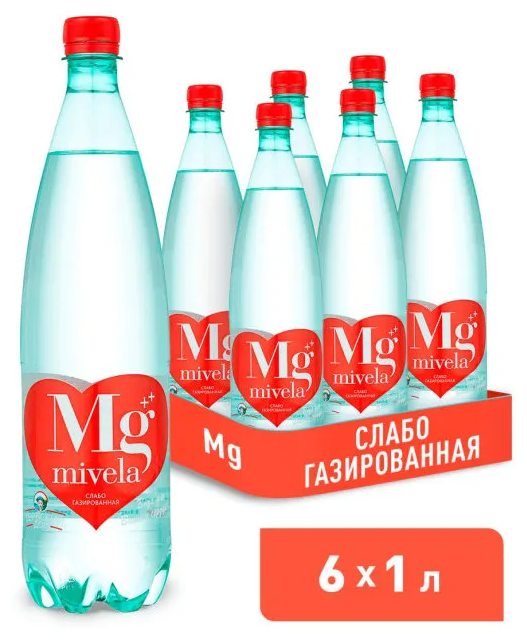 Вода лечебно-столовая Mivela Mg (Мивела) 6 шт по 1 л, сл/г, пэт