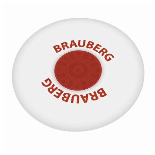 Ластик BRAUBERG "Energy" 30х30х8 мм белый круглый красный пластиковый держатель, 48 шт