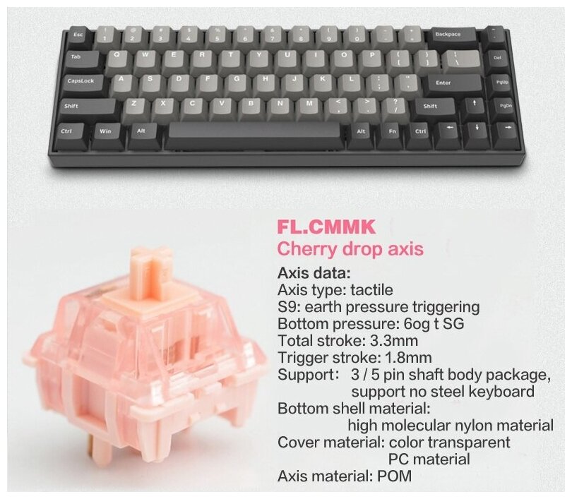 Клавиатура FLEsports F12 Kailh Red Switch Белыйфиолетовыйрозовый