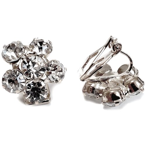 Серьги клипсы Violanta, бижутерный сплав, серебряный, бесцветный