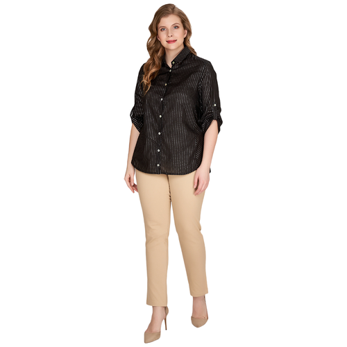Блузка-рубашка офисная повседневная блестящая полоска 7/8 рукав plus size (большие размеры)