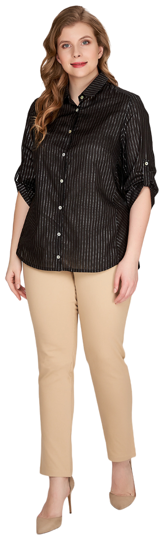 Блузка-рубашка офисная повседневная блестящая полоска 7/8 рукав plus size (большие 