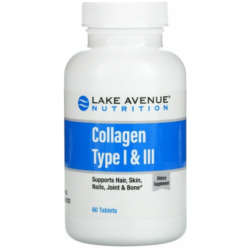 коллаген тип 1 и 3 с витамином C, Lake Avenue Nutrition - Hydrolyzed Collagen Type 1 & 3 1000 мг, 60 таблеток