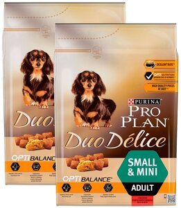 Фото PRO PLAN DUO DELICE SMALL & MINI ADULT для взрослых собак маленьких пород с говядиной и рисом (0,7 + 0,7 кг)