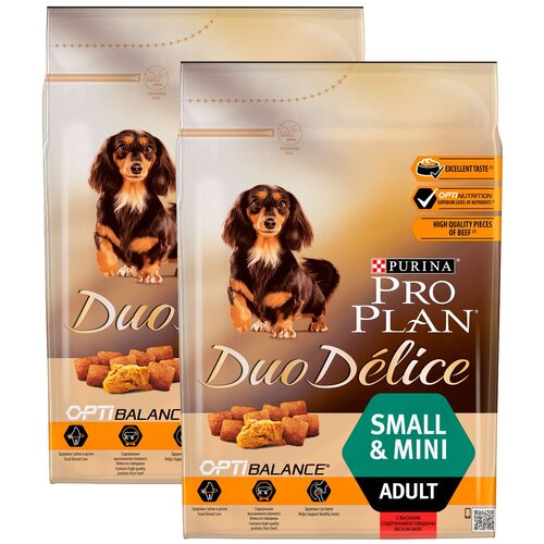 PRO PLAN DUO DELICE SMALL & MINI ADULT для взрослых собак маленьких пород с говядиной и рисом (0,7 + 0,7 кг) pro plan duo delice medium