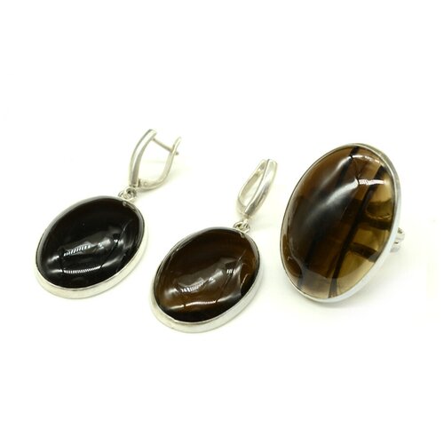 Комплект бижутерии Радуга Камня: кольцо, серьги, топаз, размер кольца 18, черный кольцо радуга камня топаз размер 18 черный
