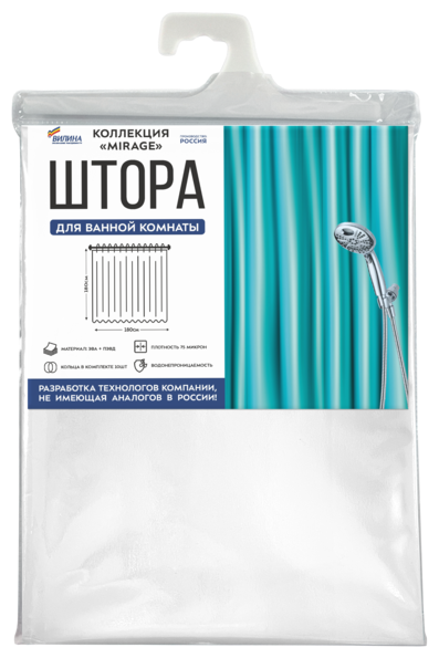 Штора "MIRAGE" для ванной комнаты VILINA 180х180 см белая перламутровая