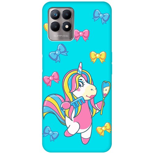 Матовый чехол Lady Unicorn для Realme 8i / Рилми 8 ай с 3D эффектом бирюзовый силиконовый чехол с принтом lady unicorn для realme 8i рилми 8 ай