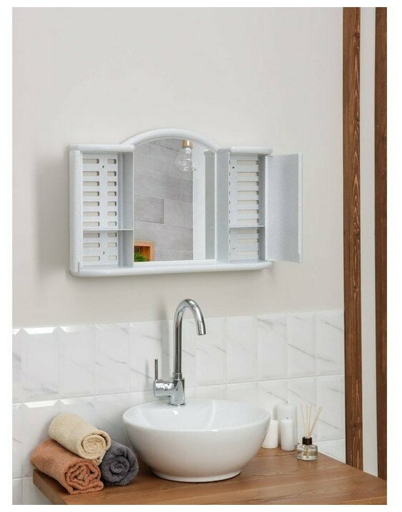 Шкафчик зеркальный для ванной комнаты «Арго», цвет белый мрамор - фотография № 9