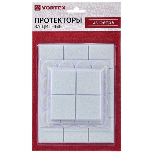 Протекторы для мебели Vortex, фетр, d 20 и 30 мм, 24 x 24 / 46 x 46 мм, белые, 64 шт