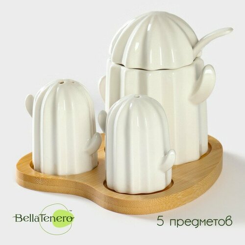 Набор фарфоровый для специй на подставке из бамбука BellaTenero Кактусы 1212510 см цвет белый 1096₽