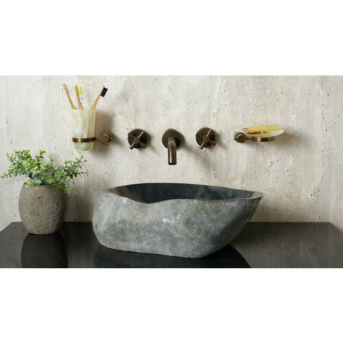 Гранитная раковина для ванной Sheerdecor Piedra 00506911341 из черного речного камня гранита