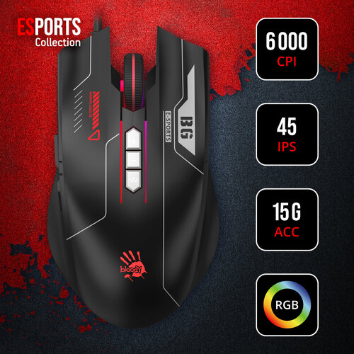 Мышь A4Tech Bloody ES7 черный оптическая разрешение сенсора 6000dpi проводная длина провода 18м кнопок 7 подходит для правой руки 166000₽