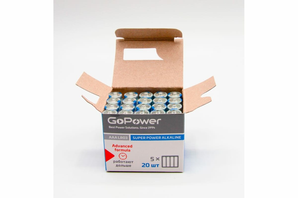 Батарейка GoPower LR03 AAA Shrink 4 Alkaline 1.5V (4/20/640) коробка (20 шт.) Батарейка GoPower LR03 AAA (00-00017749) - фото №9