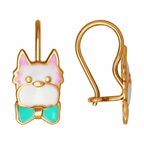 Серьги красное золото, 585 проба, эмаль