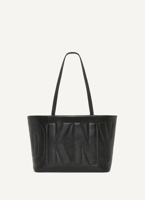 Сумка тоут DKNY Elsa Medium Tote, фактура гладкая, рельефная, матовая, стеганая, черный