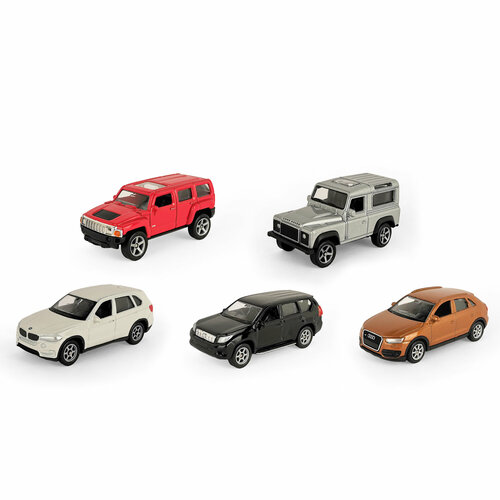 Набор машинок металлических WELLY 1:60, Hummer H3, Land Rover Defender, BMW X5, Toyota Land Cruiser Prado, Audi Q3, 5 шт.