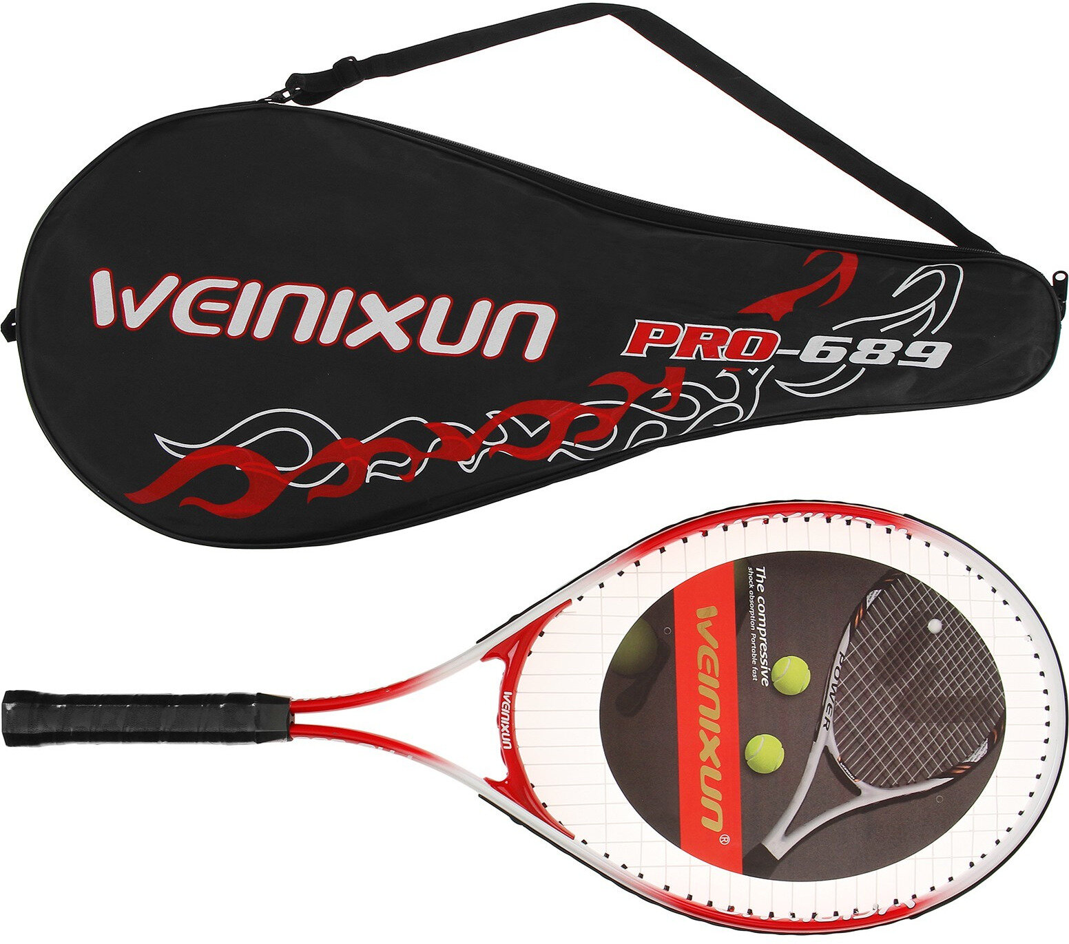 Ракетка для большого тенниса тренировочная, алюминий, 257 г, в чехле с ручкой, цвет красный