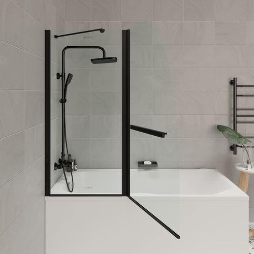 Изображение товара Шторка для ванной PARLY F03B (130x120), профиль черный, стекло прозрачное