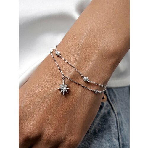 Браслет-цепочка SKAZKA Natali Romanovoi серебро 925 проба родирование фианит длина 18 см бесцветный серебристый 2869₽