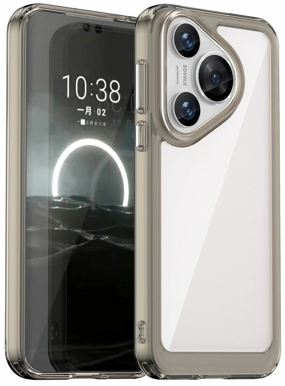 Чехол на HUAWEI Pura 70 пластиковый с силиконовой окантовкой серый
