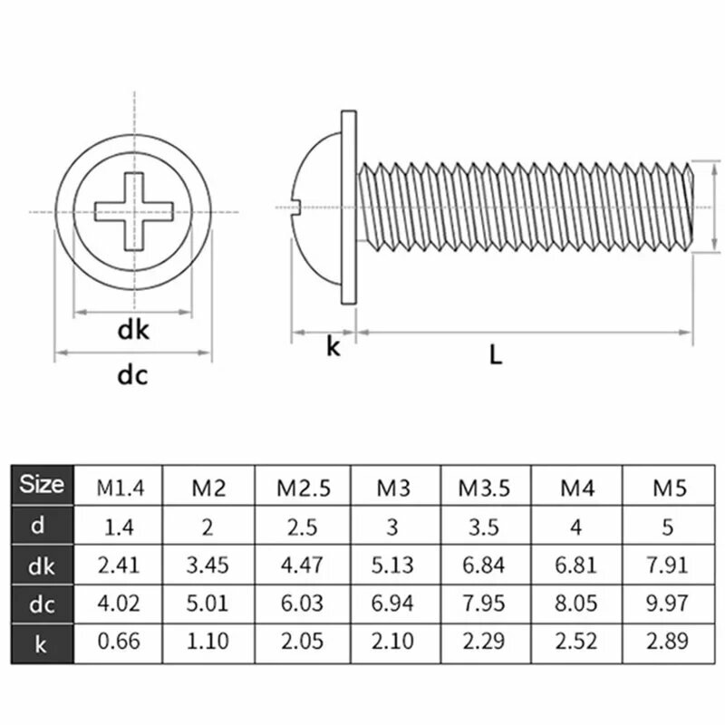 Никелированные винты с крестообразной головкой и шайбой M1.4-M4, M1.4 - 100Pcs, 6mm — фото 1