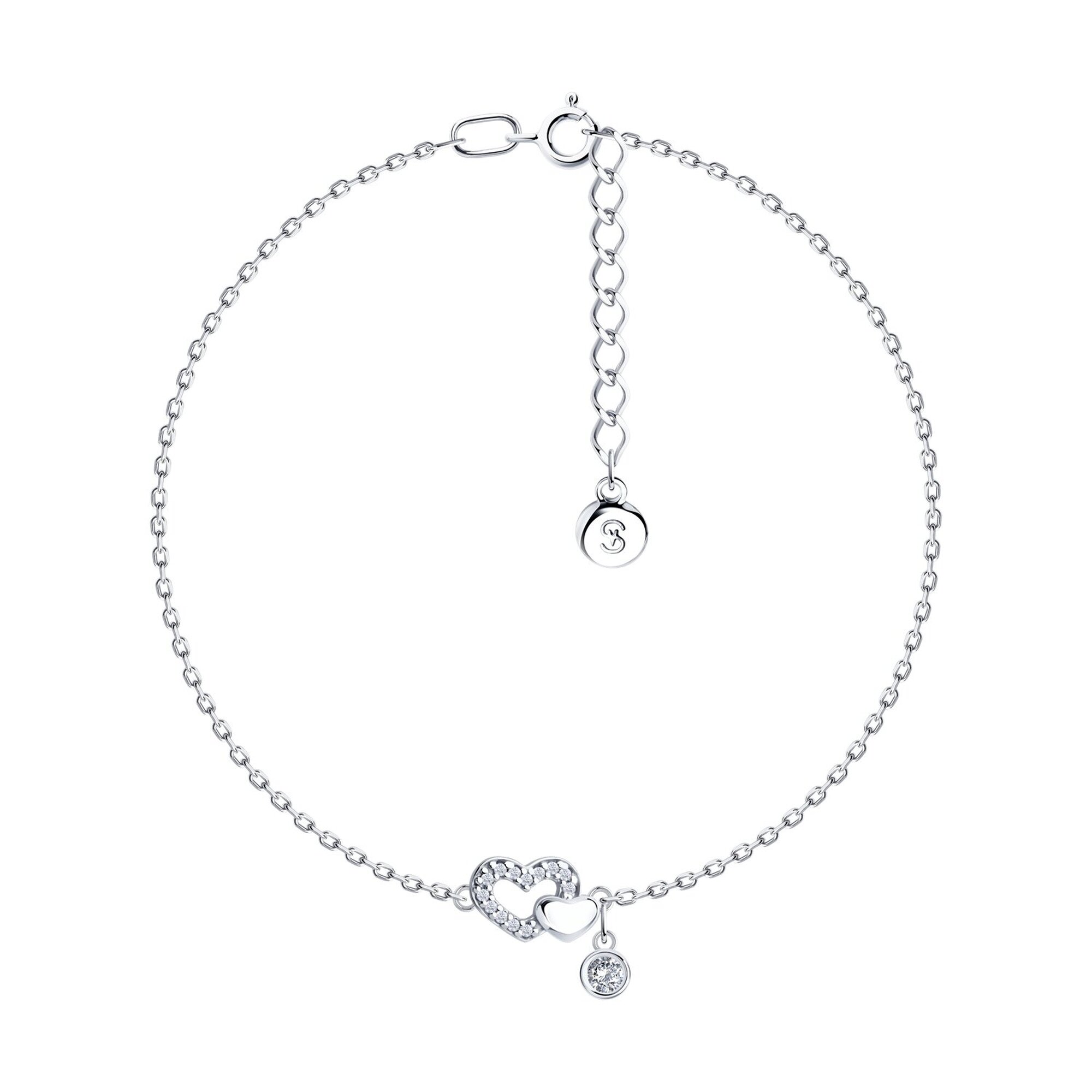 Браслет Diamant online, серебро, 925 проба, родирование, фианит
