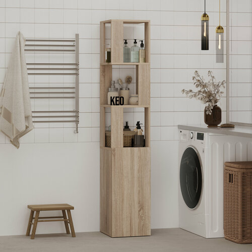 Стеллаж напольный Кео СТЖ-267 сонома высокий узкий с дверцей для книг в гостиную ванную прихожую на балкон 1750х350х330 мм 5550₽