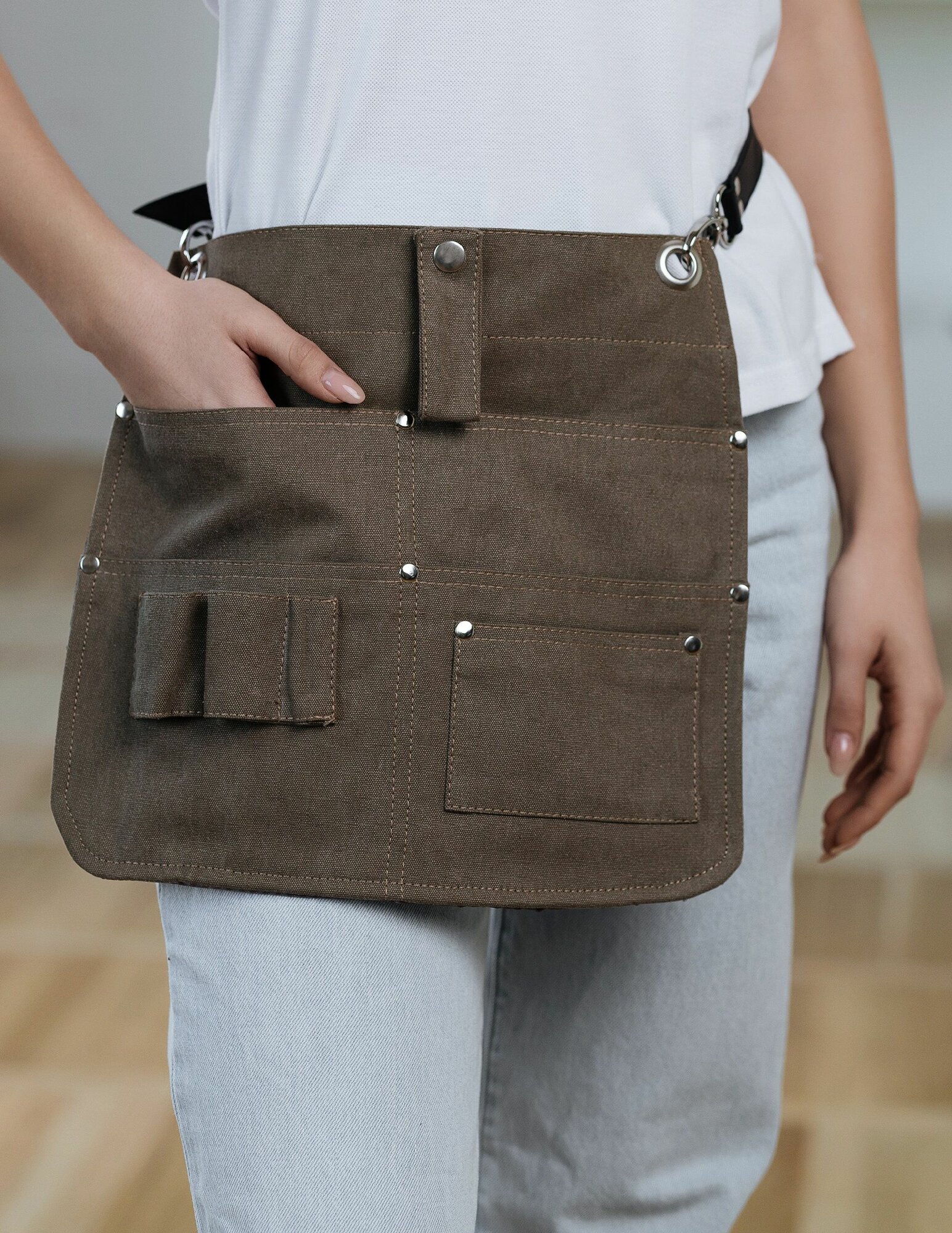 Фартук - передник универсальный / поясная сумка органайзер / пояс для инструмента садовода флориста официанта продавца