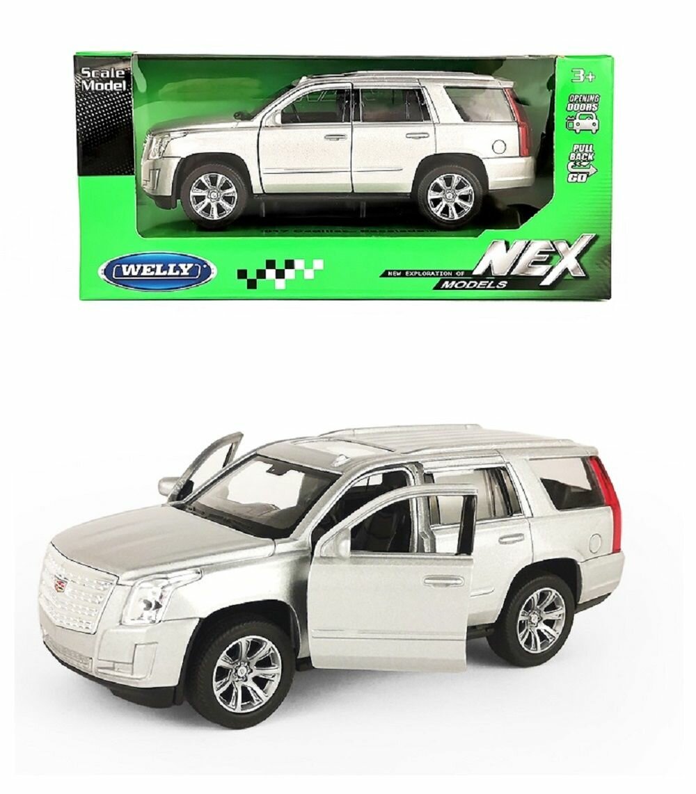 Модель машины Welly "Cadillac Escalade", масштаб 1:32, пружинный механизм, серебристая