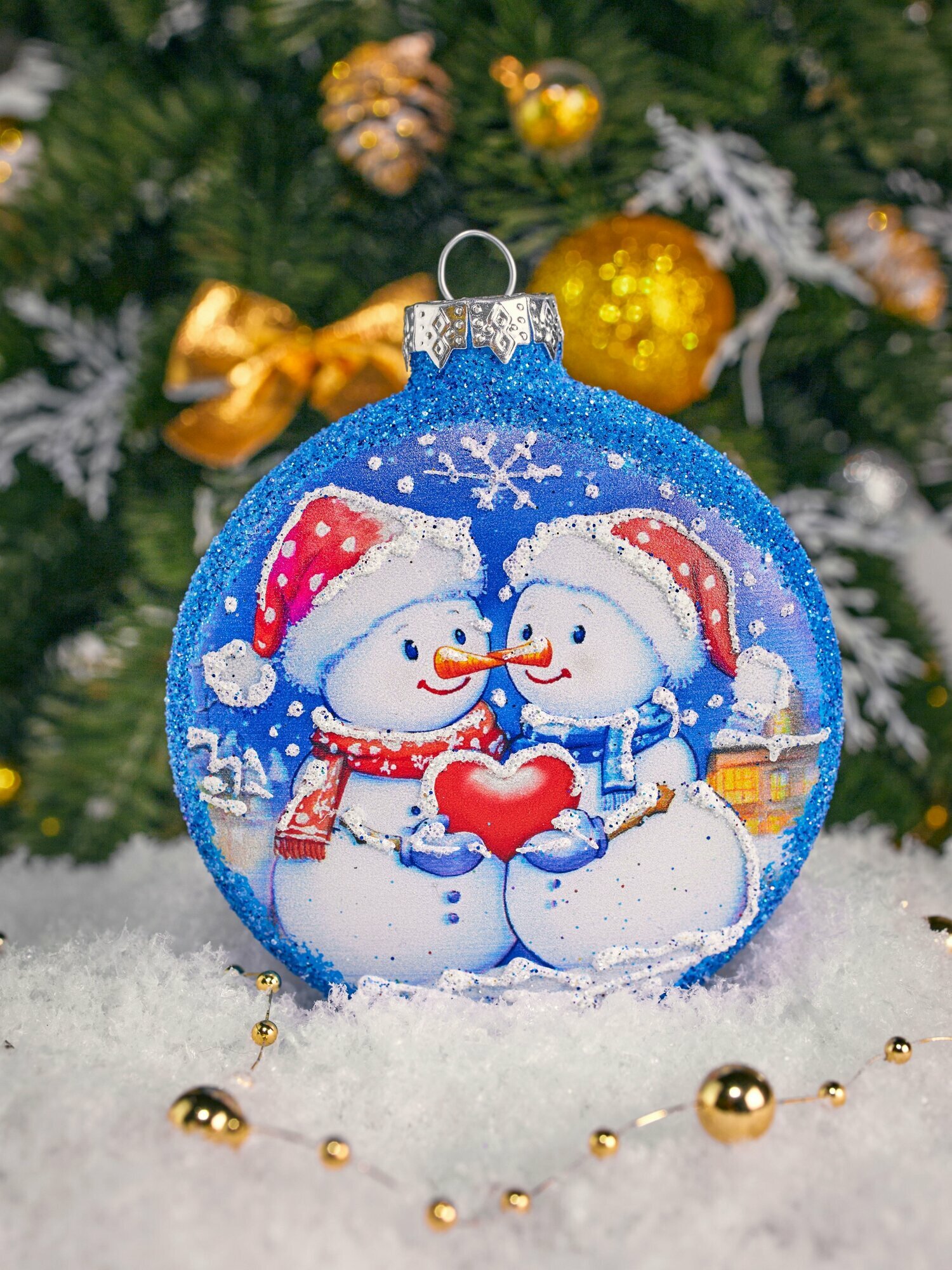 Елочная игрушка стеклянная медальон, 75 мм