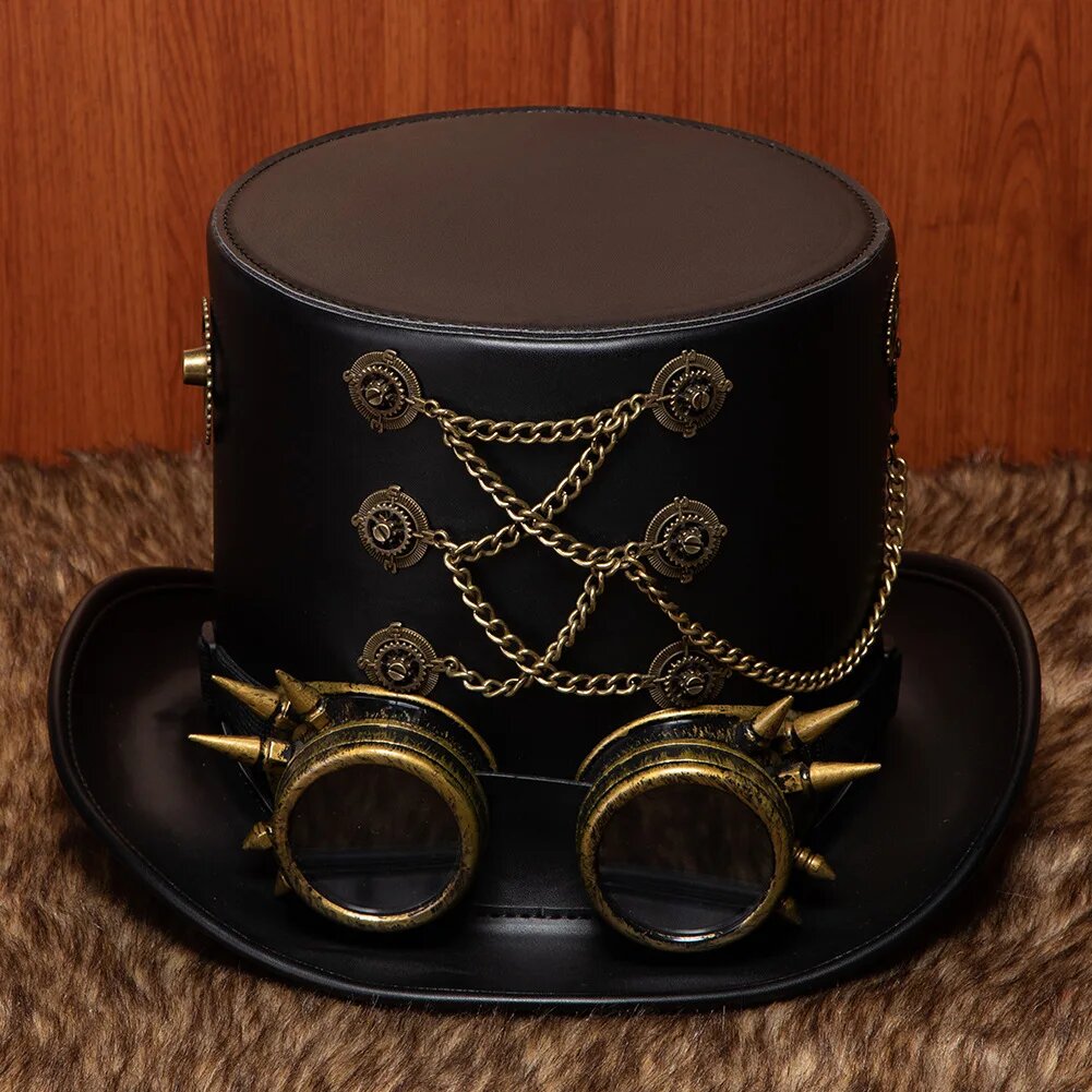 Викторианский стимпанк цилиндр с очками FHT103BK